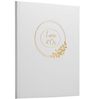 Exacompta Gästebuch Ringflower Weiß 220x270 mm, 100 Seiten Clairefontaine, Goldschnitt, transparente Box, Hochzeit