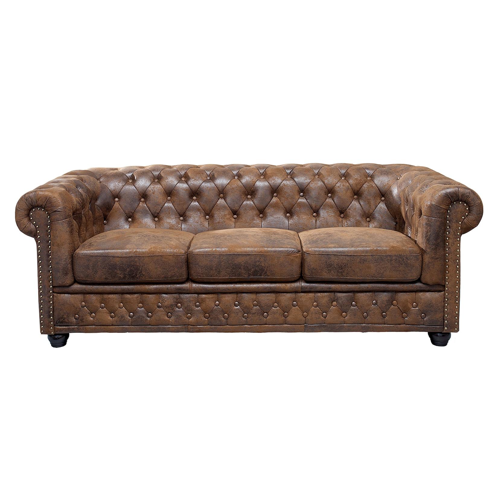 riess-ambiente 3er Sofa CHESTERFIELD - 205cm antik braun mit Knopfheftung und Federkern