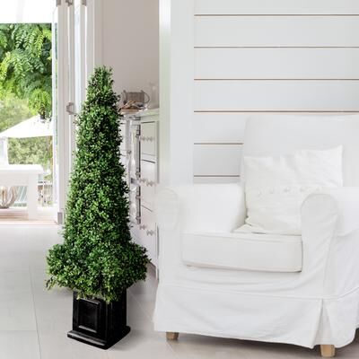 Regency International "46"" Plastic Boxwood Obelisk Topiary Square Pot"
