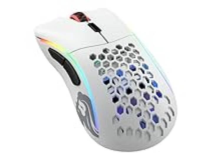 GLORIOUS Gaming Model D- (Små) Wireless – gamingmus, superlätt, 67 g, honungskakedesign, RGB, ergonomisk, laggfri 2,4 GHz-anslutning, upp Till 71 timmars batteritid – Matt VIT
