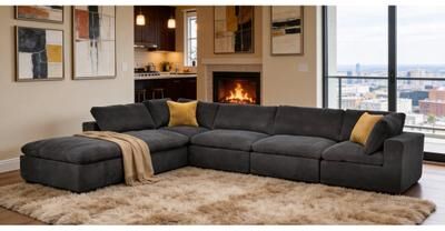 Modern Polyester Blend Modular Sectional with Oversized Comfort by GDFStudio