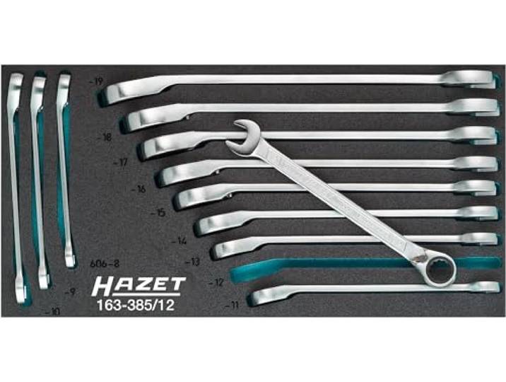HAZET ratelringsleutelset 163-385/12 I Uitgang: uitwendig dubbel zeskantprofiel I 12-delige set'.