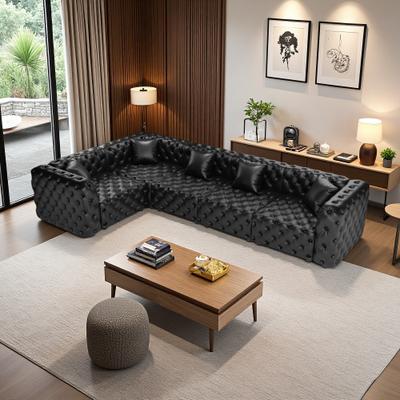 ZWYO HOSIMU "132.5"" Faux Leather Modular 5-Seater Sectional Sofa with Handmade Button Tufted Design, Multi Combination for Living Room"