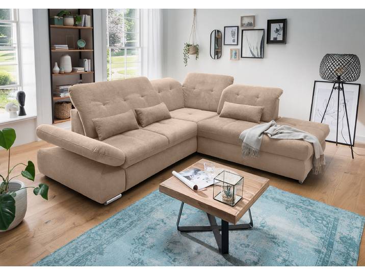 Ecksofa mit Ottomane & Funktion Braun Webstoff Jimin 280 x 86 x 254cm Ottomane davorstehend rechts mit Schlaffunktion Modern