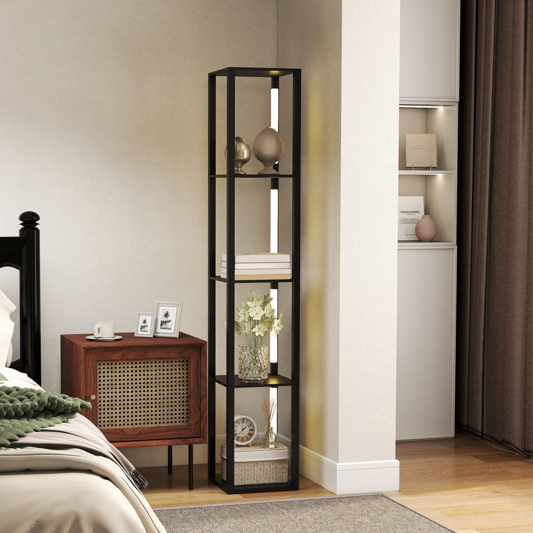 17 Stories HOMCOM Floor Lamp for Living Room, Standing Lamp with Foot Switch, Black PVC Veneer 163cm H X 29cm W X 29cm D