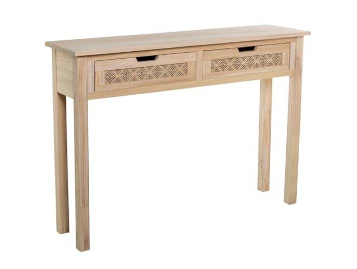 DRW Konsolentisch für den Eingangsbereich mit 2 Schubladen aus natürlichem MDF-Holz, 110 x 30 x 81 cm