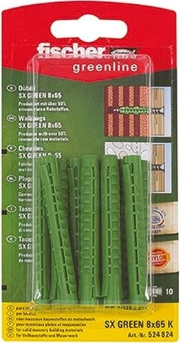 Fischer Spreizdübel SX GREEN 8x65 K (grün, 10 Stück)