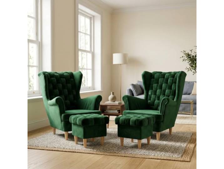 Family Meble 2er-Set Ohrensessel Carol Trinity mit Hockern – Variante Carol Royal 33