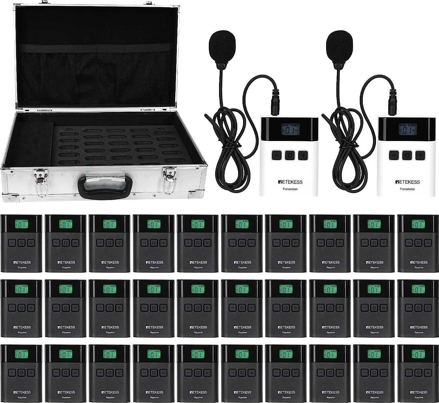 Retekess TT122 Tour Guide System, Wireless Audio Tour Guide System 36-Kanal-Übersetzungsausrüstung, mit 32-Slot-Ladebox TT015 für Fabrik, Konferenz, Tourismus, Lager, Regierung