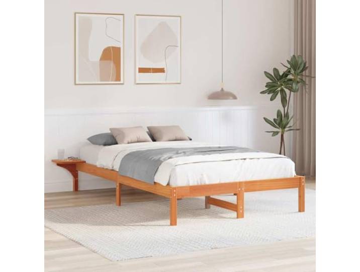 YUTAASU Bettrahmen Wachsbraun 140 x 190 cm Massives Kiefernholz Modernes Design, Stabiler Lattenrost, Veredelte Rückseite, Pflegeleicht, Für Rechteckmatratzen