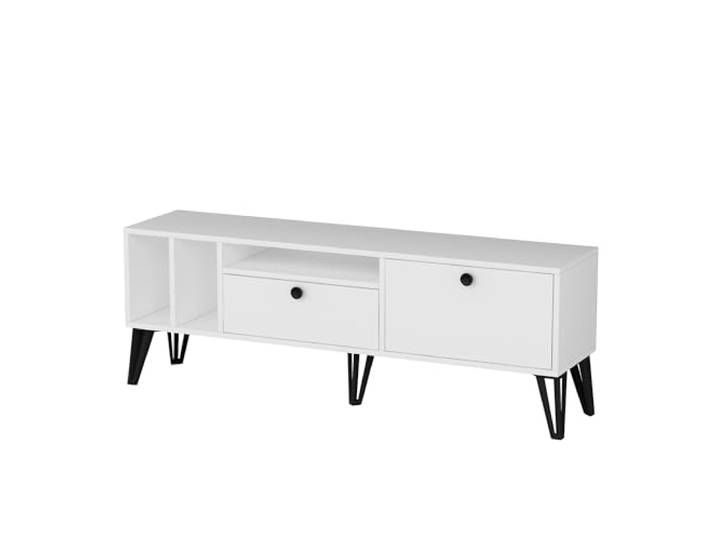 Moderner weißer TV-Ständer, 150 cm, 100% melaminbeschichtete Spanplatte, 18 mm stark Skandinavisches Design, elegant und funktional 53 cm hoch