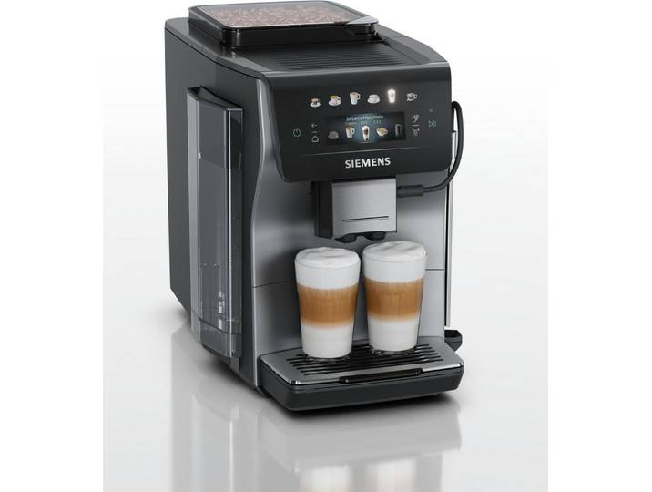 SIEMENS Kaffeevollautomat EQ600 TP603E07, 6 Getränke, XL-Getränke, bis zu 480ml, Keramikmahlwerk, Doppeltassenfunktion, Kannenfunktion, entnehmbare Brüheinheit, Silber