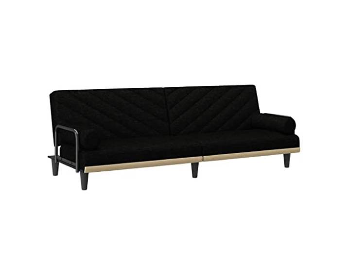 IBUQDDV Schlafsofa mit Armlehnen Schwarz Stoff Verstellbare Rückenlehne, dick gepolsterte Sitzflächen, praktische Kissen, Sperrholz-Rahmen, Anleitung