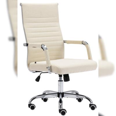 Décoshop26 - Bequemer Bürostuhl auf Rollen höhenverstellbar cremefarbener Stoffbezug verchromtes Metallgestell BUR10575