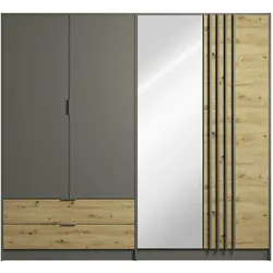 DREHTÜRENSCHRANK MERIDIAN 220,2/202,5/55,2cm 4-türig mit Spiegel Grau