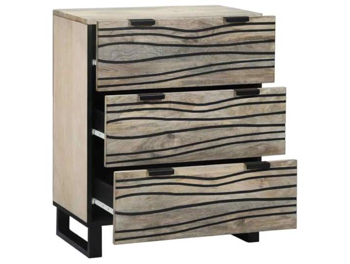 HEFZGDB Massivholz Sideboard für Esszimmer und Wohnzimmer mit rustikalem Charme, praktisches Sideboard mit viel Stauraum, Griffmulden und stabilen Eisenbeinen aus massivem Mangoholz