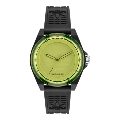 Solaruhr ADIDAS ORIGINALS "PROJECT FOUR SOLAR", schwarz (schwarz, weiß, gelb), Armbanduhren, Damen, schwarz, Quarzuhr, Armbanduhr, Herrenuhr, Damenuhr, Resinarmband