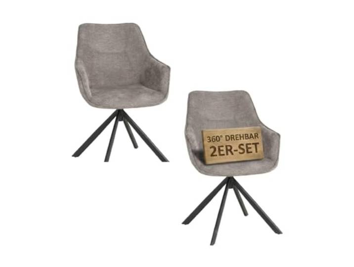 MR. DEKO Diningsessel 2-er Set San Carlo drehbarer Esszimmerstuhl mit Armlehnen & Rückenlehne 2 Moderne Polstersessel mit Schaumstoffkern Drehstuhl 360 Grad Essstuhl stabil und ergonomisch