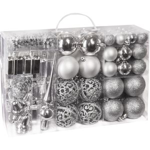 BRUBAKER Weihnachtskugeln 800014, silber, Kunststoff, Set mit 101 Teilen