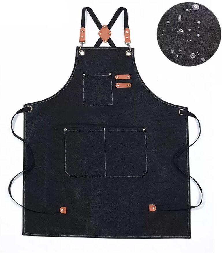 INF Wasserabweisende, ölbeständige Schürze aus Canvas-Baumwolle mit Taschen – Ideal für Küche, Garten und Arbeit Schwarz