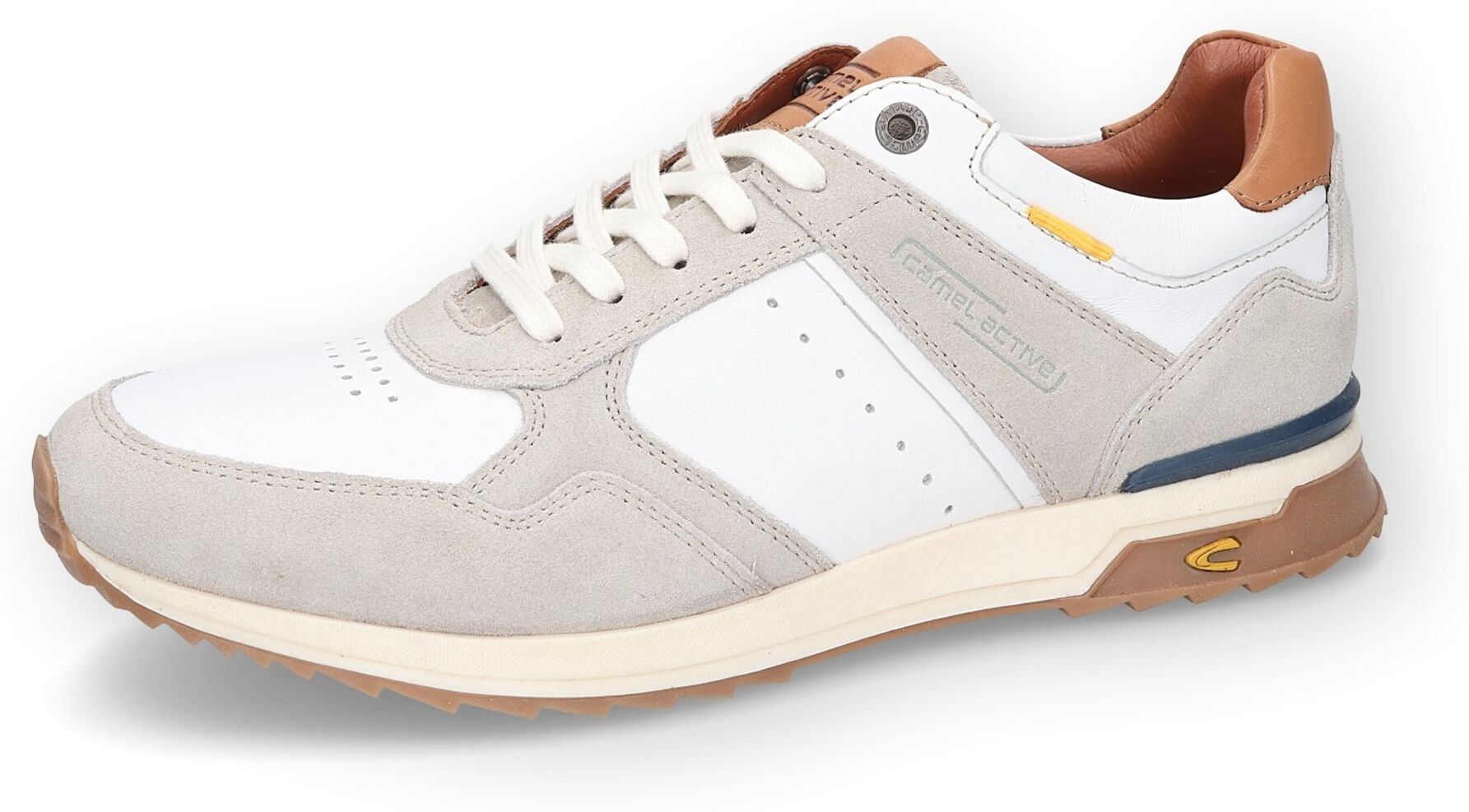 Sneaker CAMEL ACTIVE, Herren, Gr. 42, Leder, beige (sanftes weiß, beige), Glattleder, Veloursleder, Schuhe Sneaker, Runner Sneaker, Schnürschuh, Freizeitschuh mit Kontrastbesatz sanftes weiß, beige 42, Leder