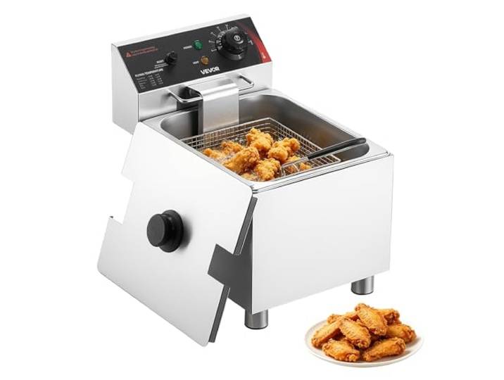 VEVOR Friteuse Électrique Professionnelle\, Friteuse à Huile 2500 W Capacité 7\,5 L\, pour Cuisine Restaurant\, en Inox\, avec Cuve Amovible\, Panier\, Couvercle\, Thermostat et Protection anti-surchauffe