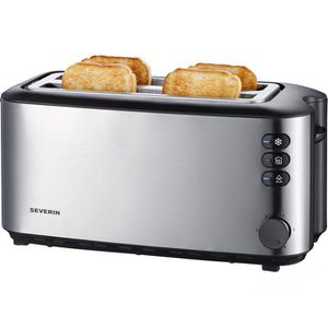 Severin Toaster AT 2509, mit 6 Röststufen & Auftaufunktion, Edelstahl, 1400W, Langschlitz, mit Brötchenaufsatz, 4 Scheiben