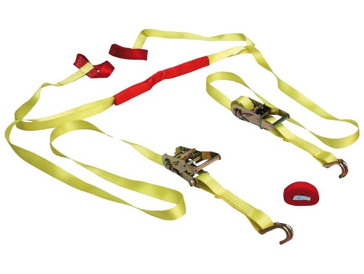 Spanngurt LAS, gelb (gelb, rot), B:2,5cm L:350cm, Polyester, Spanngurte, Spanngurt, mit Ratsche und J-Haken