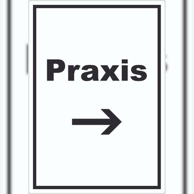 HB-Druck Praxis Aufkleber mit Text und Richtungspfeil rechts Arzt Gesundheit hochkant A5 (148x210mm)
