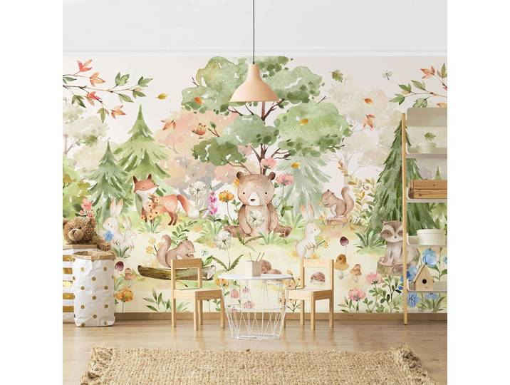 Papier peint Aquarelle Animaux forêt 432 x 290cm 432 x 290 cm