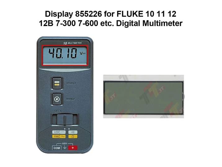 Écran 855226 pour FLUKE 10 11 12 12B 7-300 7-600 etc. Multimètre numérique