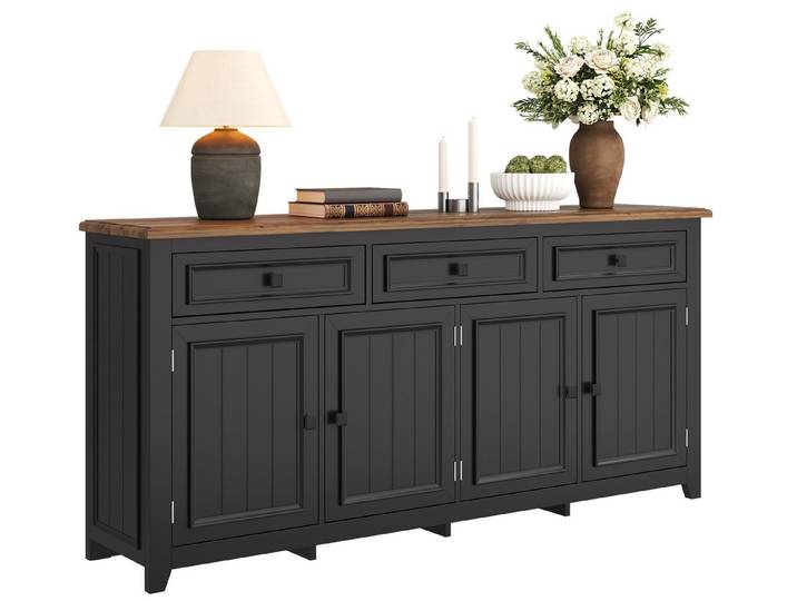 SeedWave Sideboard Mehrzweck Kommode Beistellschrank mit 3 Schubladen, 4 Schranktüren