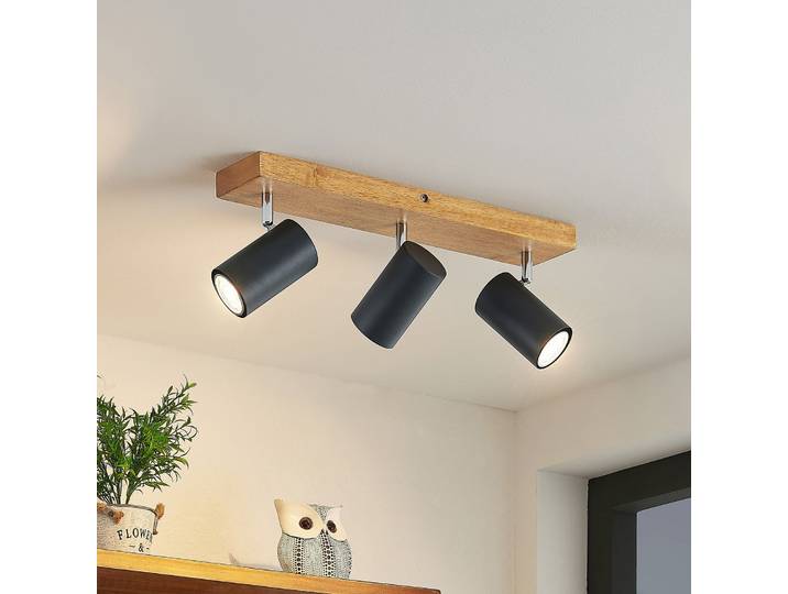 Maniva 3 Plafonnier Black/Wood - Lindby - Salon / séjour - Moderne - Métal - Multi-ampoules