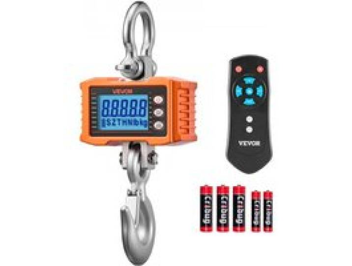 VEVOR Kraanweegschaal 2000 kg, Digitale Hangweegschaal, Industriële Weegschaal met Gegoten Aluminium Behuizing & LCD-display, Aflezing van 500 g & 3-traps schakelaar, Afstandsbediening, Haakweegschaal voor Garage & Fabriek