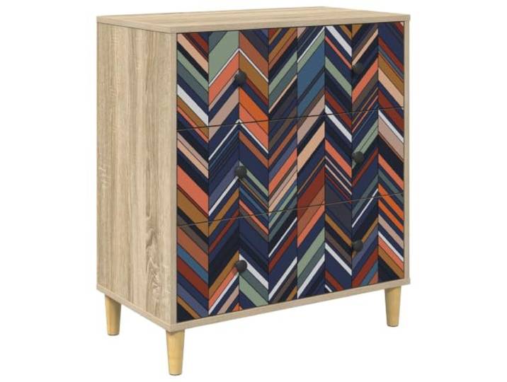 KDVXBCQJH Kommode OMMEN mit 3 Schubladen 66x36,5x75 cm Sonoma Kompakter Beistellschrank mit geometrischem Muster und erhöhten Füßen für Wohnzimmer und Schlafzimmer.