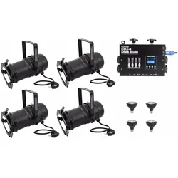 Eurolite Set 4x PAR-30 Spot sw dim2warm + EDX-4 DMX RDM LED-Dimmerpack (12 W, LED), Scheinwerfer, Schwarz