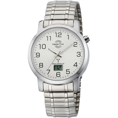 Funkuhr MASTER TIME "Basic", silber (silberfarben, silberfarben), Armbanduhren, Herren, Funkuhr, Armbanduhr, Quarzuhr, Herrenuhr, Datum, Flexband, Zugband