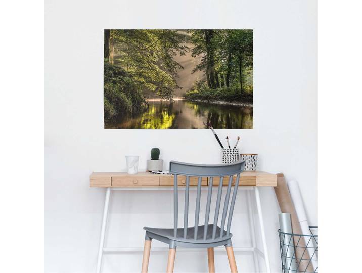 Poster Lichtspiel am Waldsee Papier Grün 61 x 92 x 0cm
