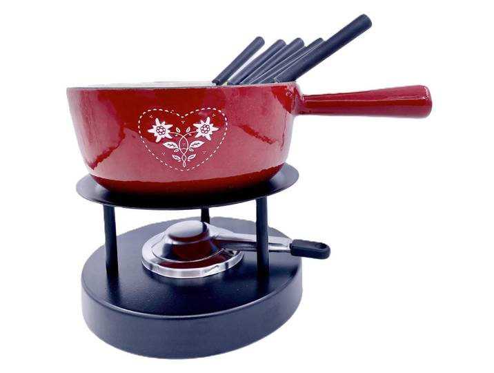 Heidi Cheese Line Fondueset, Rot, Schwarz, Weiss, Metall, 8-teilig, 24x12x46 cm, leichte Reinigung, Tischgrills & Fondues, Fondue-Sets