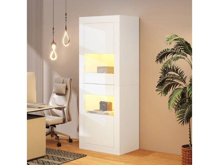 Vitrine avec éclairage LED - Blanc brillant - 61x42x162 cm - Étagère en verre - Éclairage LED contrôlable