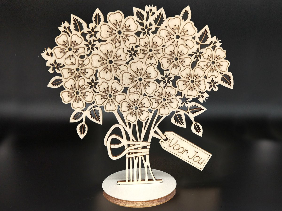 Woodart Tekstbordje op Voetje met bloemen boeket voor volwassenen