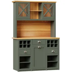 STILVORA Hochschrank MDF/Glas Antikgrün 120x45x188 cm mit LED & Steckdosen