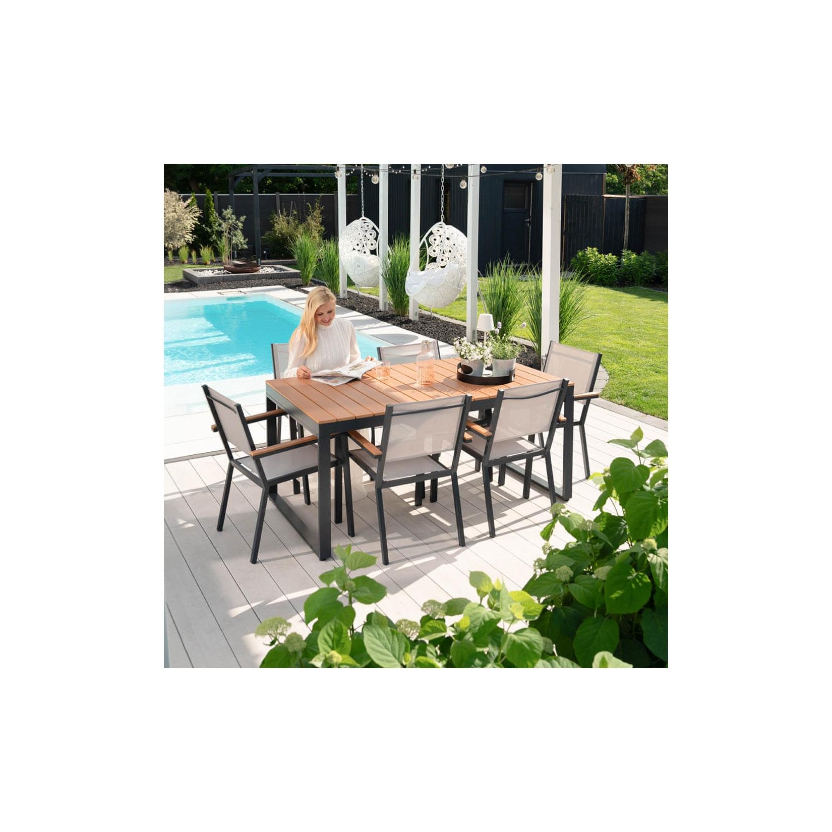 HOME DELUXE Garten-Sitzgruppe in Holzoptik SIERA SEDIA - 6 Stühle