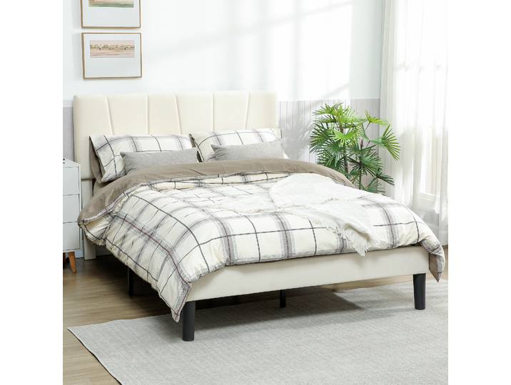 HOMCOM Lit Double 140x190cm Tête Réglable Crème