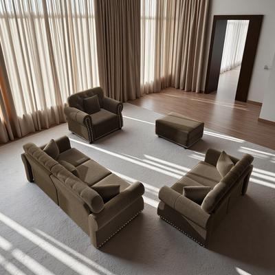 ZWYO HOSIMU Velvet Chesterfield Sofa Set with Ottoman, Nailhead Trim and Button Tufting