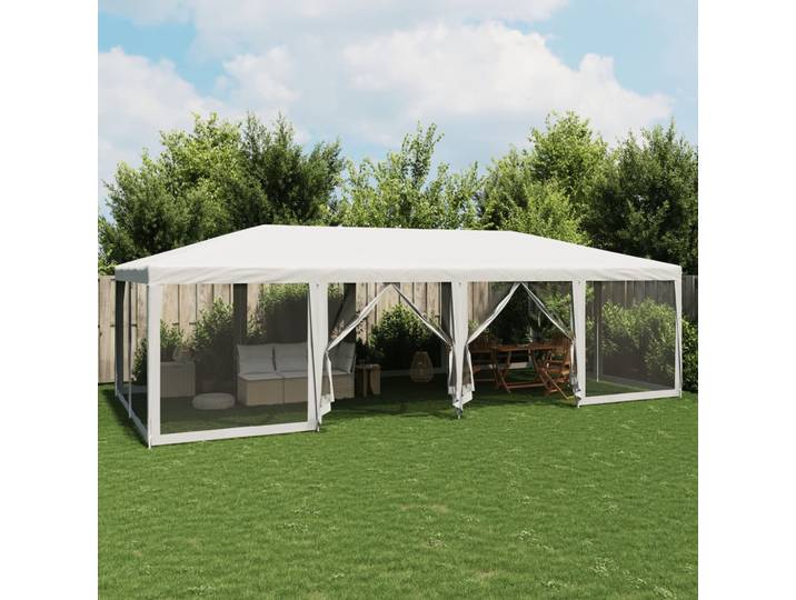 Tente de réception avec 12 panneaux latéraux en maille blanche, 8x4m, auvent de camping familial en HDPE, tente pliante, protection solaire, pergola imperméable
