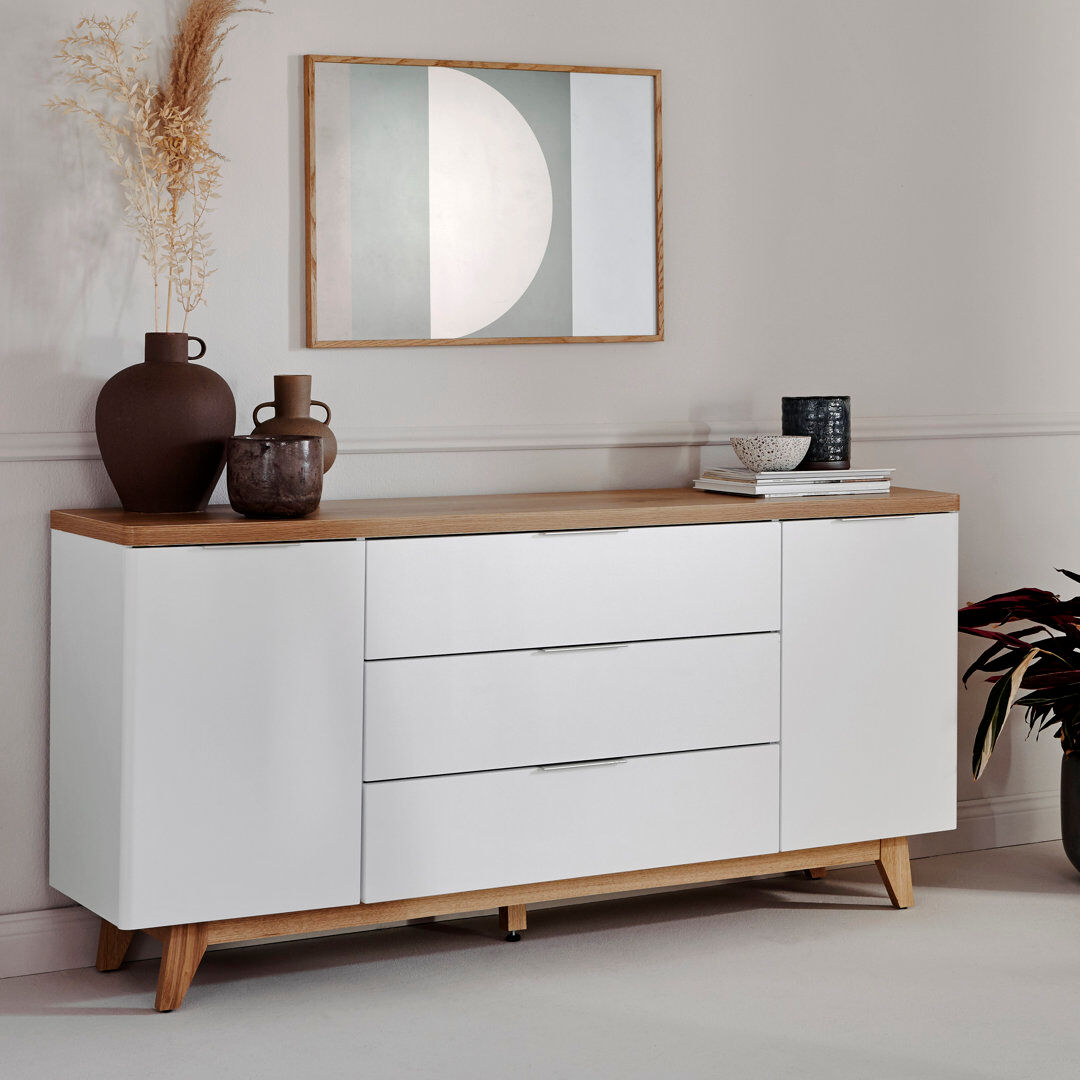 George Oliver Arriaga 160cm 3 Drawer Sideboard Brown/White 77.4cm H X 160cm W X 39cm D