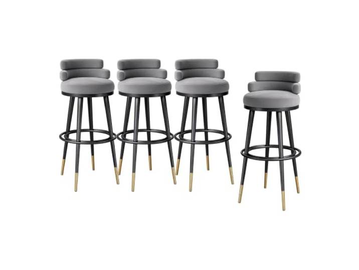 Elegante Barhocker 1/2/3/4er Set Samt Niedrige Rückenlehne Metall grau Weicher Samtbezug, dichte Polsterung, niedrige Rückenlehne für langen Sitzkomfort, Metallgestell(4 PCS,29.5in)