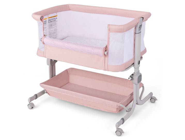 Lit d'appoint 3-en-1, lit de voyage pour bébé avec matelas, 6 compartiments réglables en hauteur avec panier de rangement et sac de transport