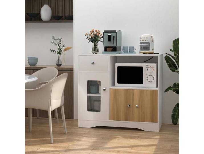 Buffet de cuisine PIPIPOXER Armoire meuble de cuisine avec Prise et avec 1 tiroir et 2 portes 83x40x80 cm Blanc